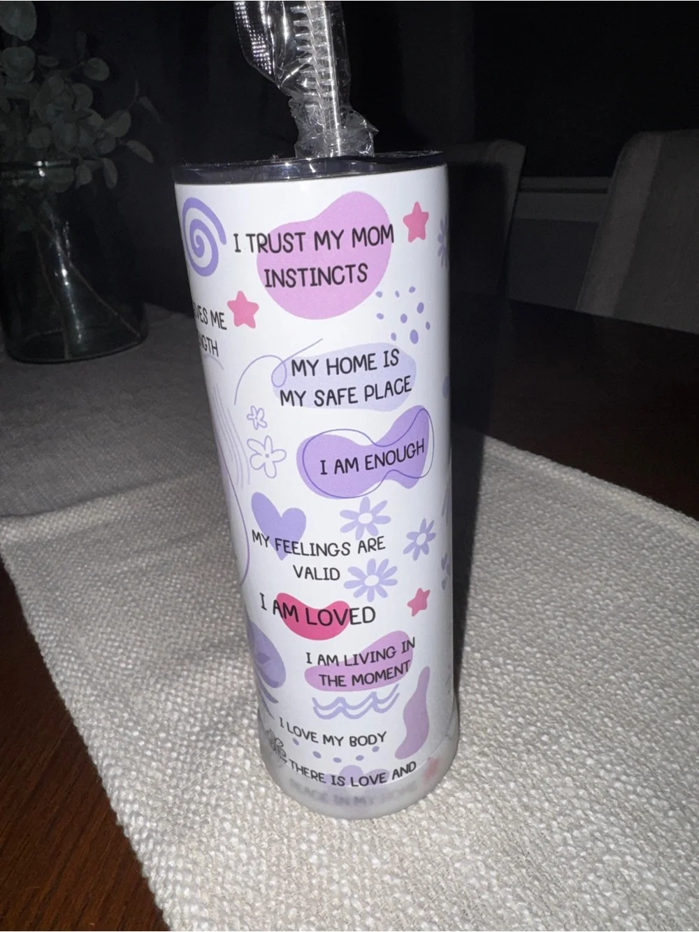 Mom Daily Affirmations 20oz Insulated Tumbler w/ Straw Drink-Through Lid